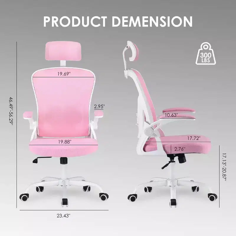Sedia da Ufficio con Ruote, Braccioli Ribaltabili, Poggiatesta Regolabile e Supporto Lombare – Nero / Grigio / Cachi / Rosa / Bianco / Multicolore, Singola