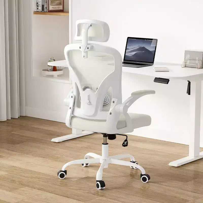 Sedia da Ufficio con Ruote, Braccioli Ribaltabili, Poggiatesta Regolabile e Supporto Lombare – Nero / Grigio / Cachi / Rosa / Bianco / Multicolore, Singola