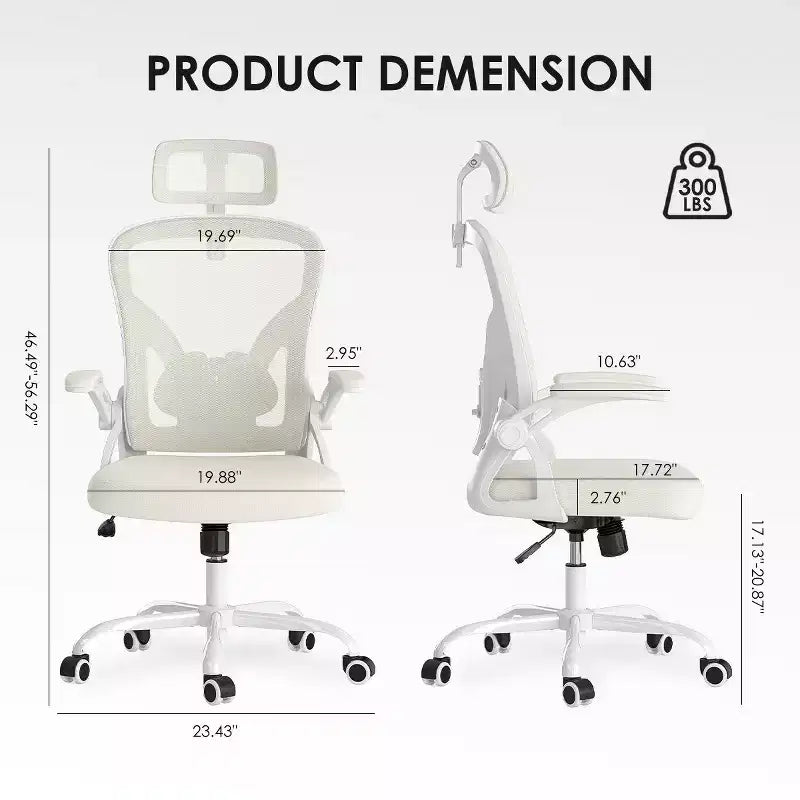 Sedia da Ufficio con Ruote, Braccioli Ribaltabili, Poggiatesta Regolabile e Supporto Lombare – Nero / Grigio / Cachi / Rosa / Bianco / Multicolore, Singola