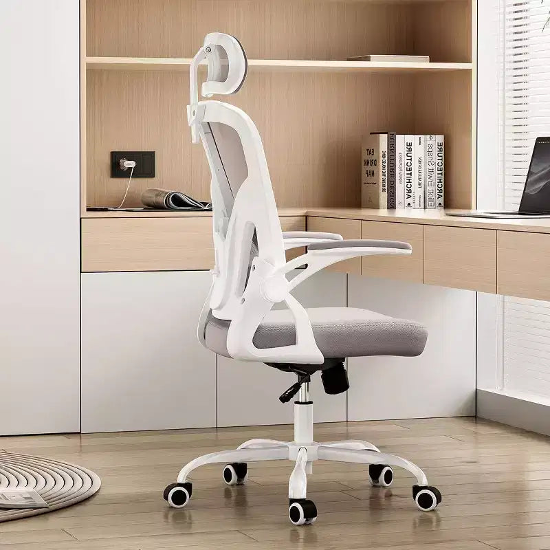 Sedia da Ufficio con Ruote, Braccioli Ribaltabili, Poggiatesta Regolabile e Supporto Lombare – Nero / Grigio / Cachi / Rosa / Bianco / Multicolore, Singola