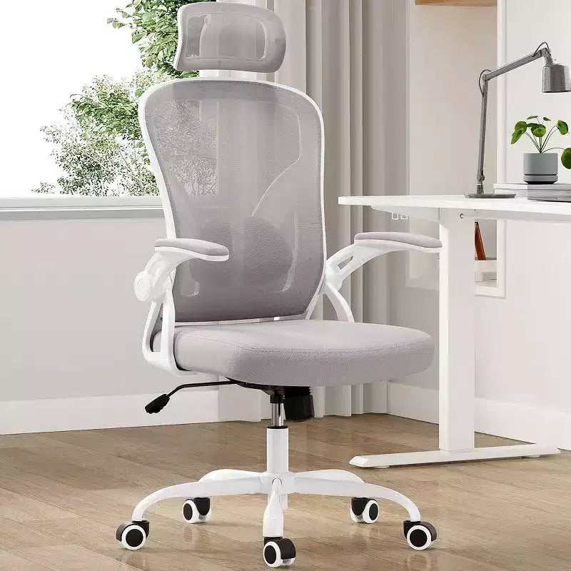 Sedia da Ufficio con Ruote, Braccioli Ribaltabili, Poggiatesta Regolabile e Supporto Lombare – Nero / Grigio / Cachi / Rosa / Bianco / Multicolore, Singola