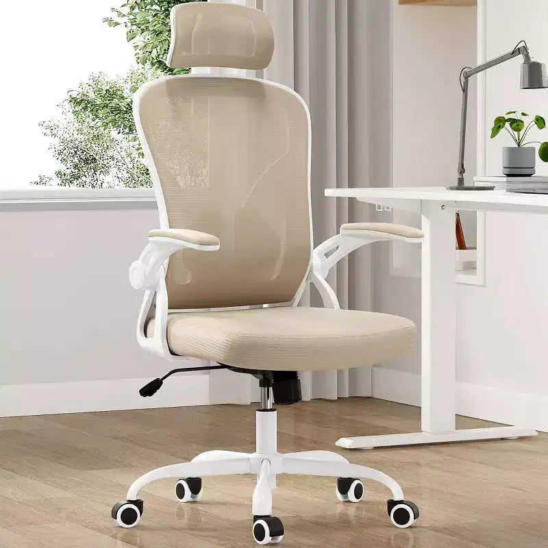Sedia da Ufficio con Ruote, Braccioli Ribaltabili, Poggiatesta Regolabile e Supporto Lombare – Nero / Grigio / Cachi / Rosa / Bianco / Multicolore, Singola