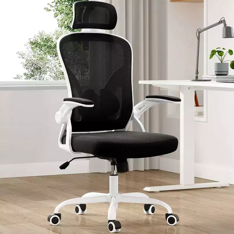 Sedia da Ufficio con Ruote, Braccioli Ribaltabili, Poggiatesta Regolabile e Supporto Lombare – Nero / Grigio / Cachi / Rosa / Bianco / Multicolore, Singola