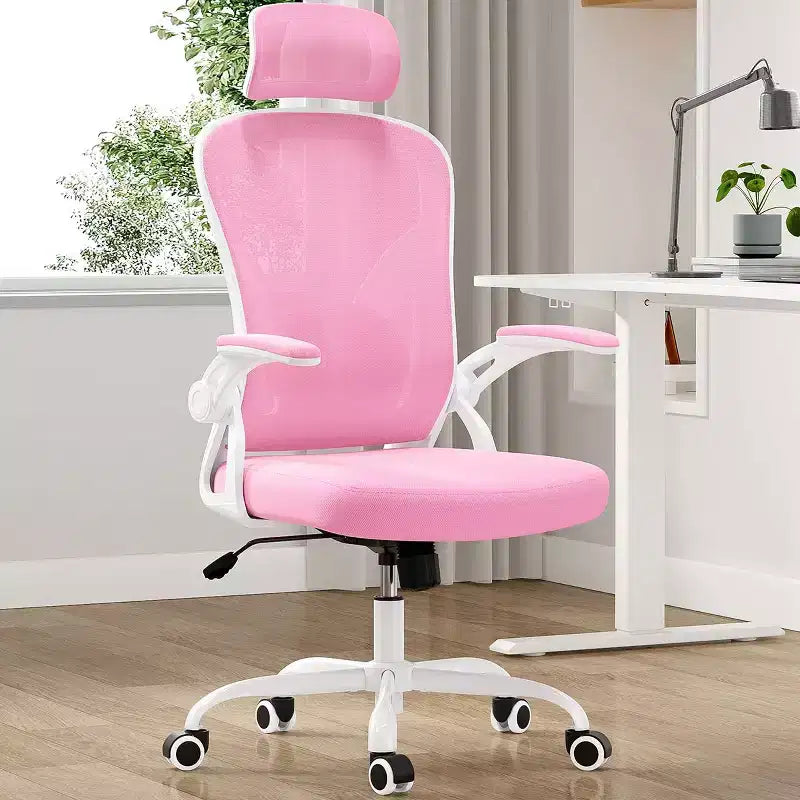 Sedia da Ufficio con Ruote, Braccioli Ribaltabili, Poggiatesta Regolabile e Supporto Lombare – Nero / Grigio / Cachi / Rosa / Bianco / Multicolore, Singola