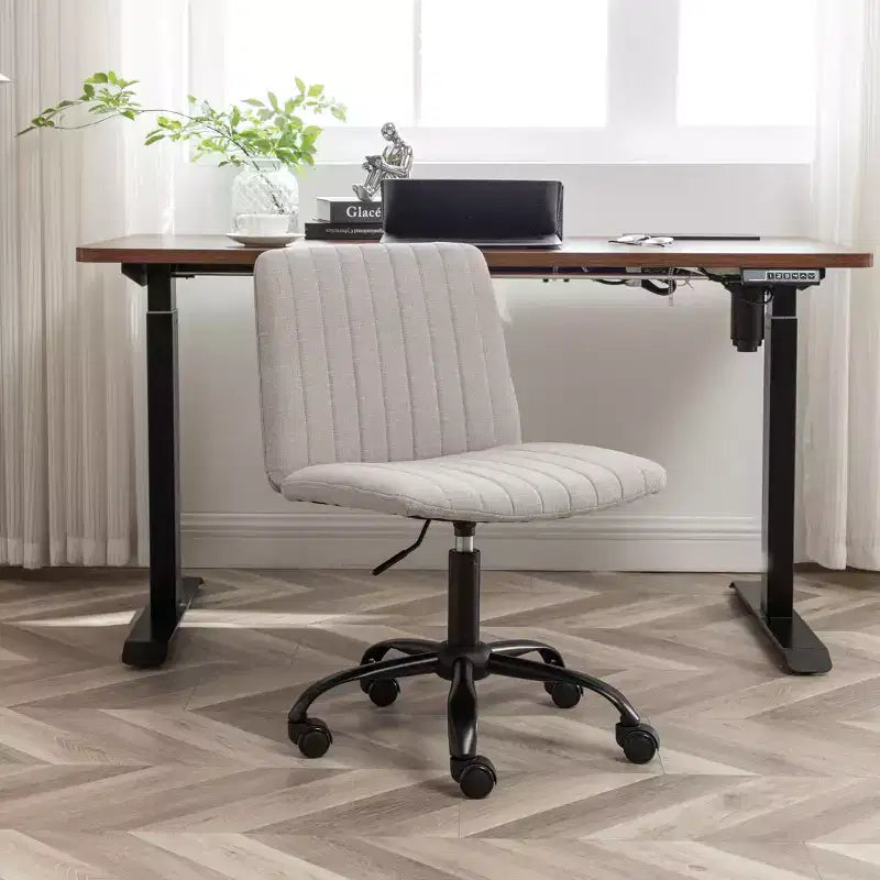 Sedia da scrivania girevole senza braccioli beige/blu/grigia, altezza regolabile, sedile singolo