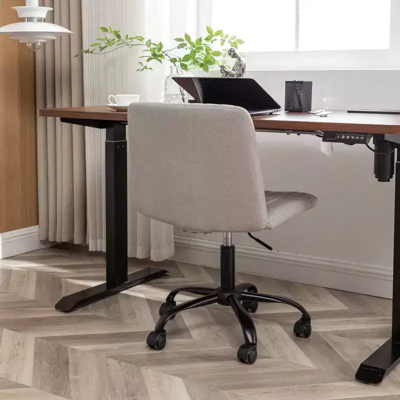 Sedia da scrivania girevole senza braccioli beige/blu/grigia, altezza regolabile, sedile singolo