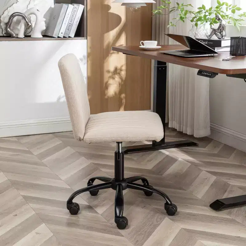 Sedia da scrivania girevole senza braccioli beige/blu/grigia, altezza regolabile, sedile singolo