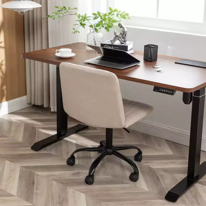 Sedia da scrivania girevole senza braccioli beige/blu/grigia, altezza regolabile, sedile singolo