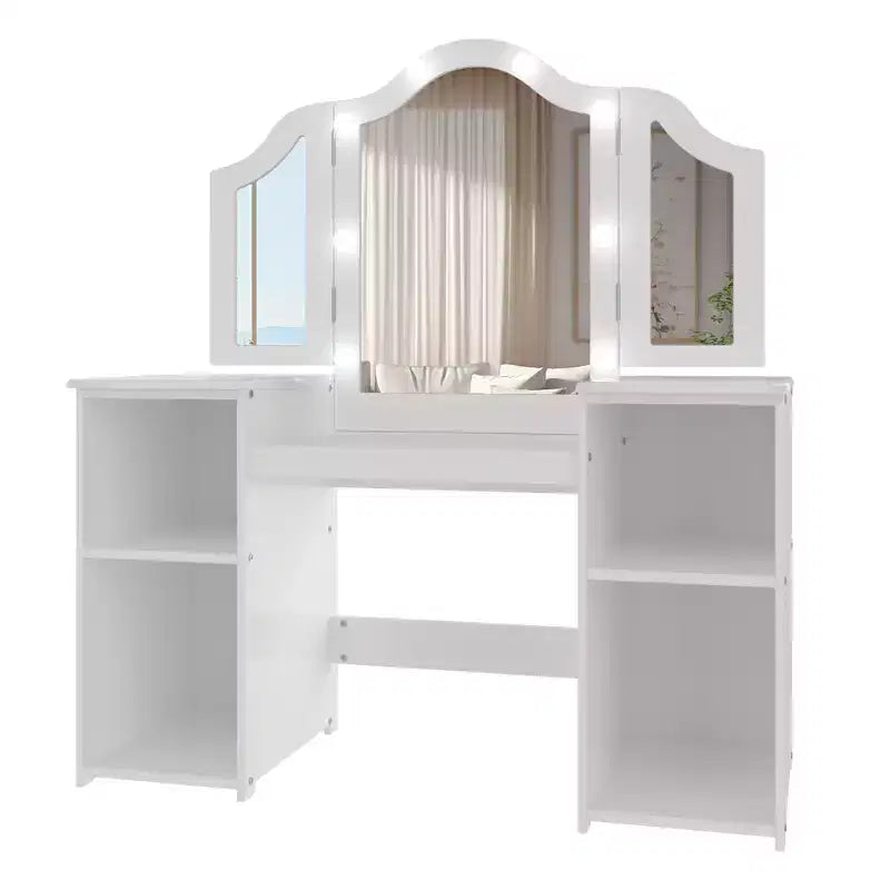 Toeletta e Sedia per Bambini Rosa/Bianca, Specchio Tri-Folding, per 1 Bambino