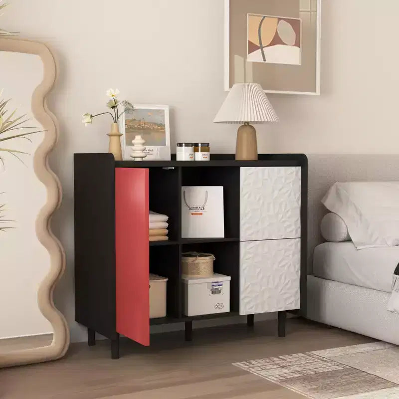 Madia moderna, nera, 1 anta e 2 cassetti, singola