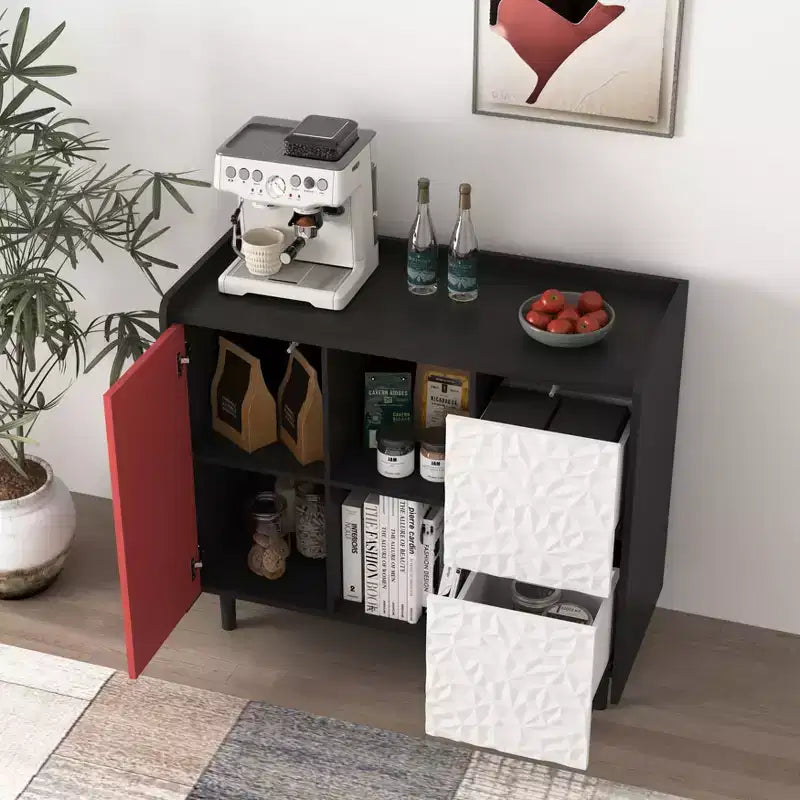 Madia moderna, nera, 1 anta e 2 cassetti, singola