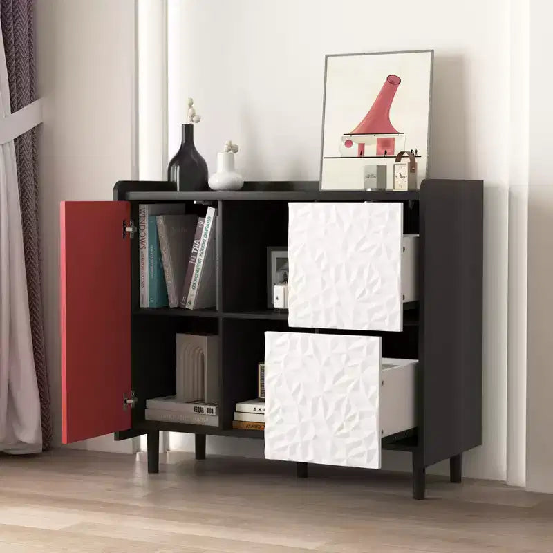 Madia moderna, nera, 1 anta e 2 cassetti, singola