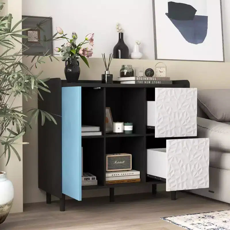 Madia moderna, nera, 1 anta e 2 cassetti, singola