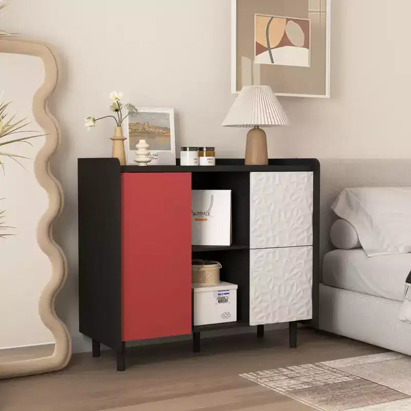 Madia moderna, nera, 1 anta e 2 cassetti, singola