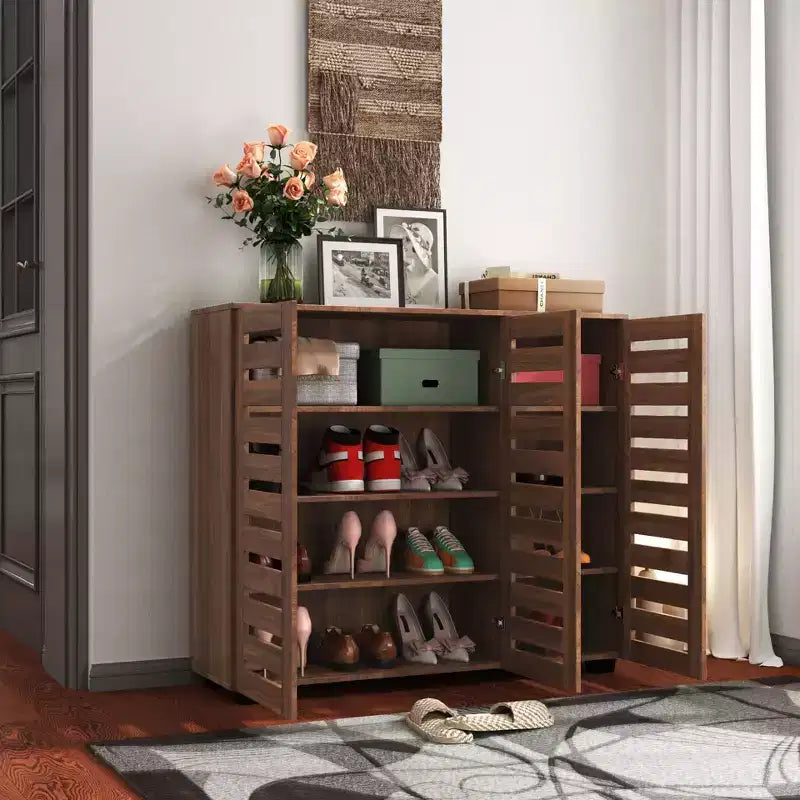Okak Shoe Cabinet, 5-Tier Shoe Cabinet with Three Doors and Adjustable Shelves, Shoe rack for Entryway, Living Room, Hallway
