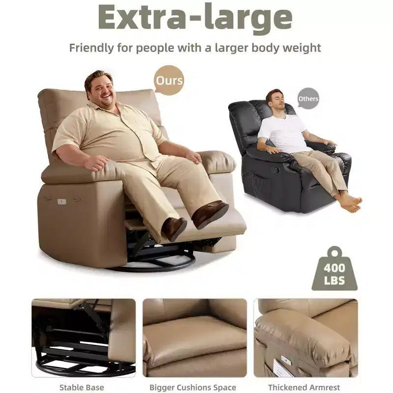 Poltrona reclinabile in pelle PU, girevole a 360°, monoposto – Marrone / Nero / Beige / Grigio / Cachi