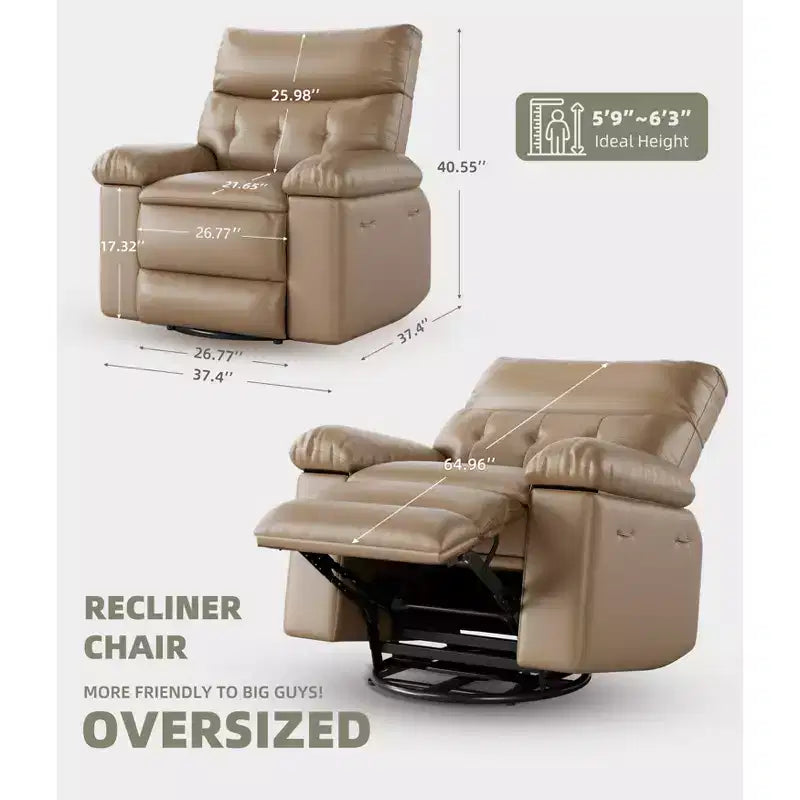 Poltrona reclinabile in pelle PU, girevole a 360°, monoposto – Marrone / Nero / Beige / Grigio / Cachi
