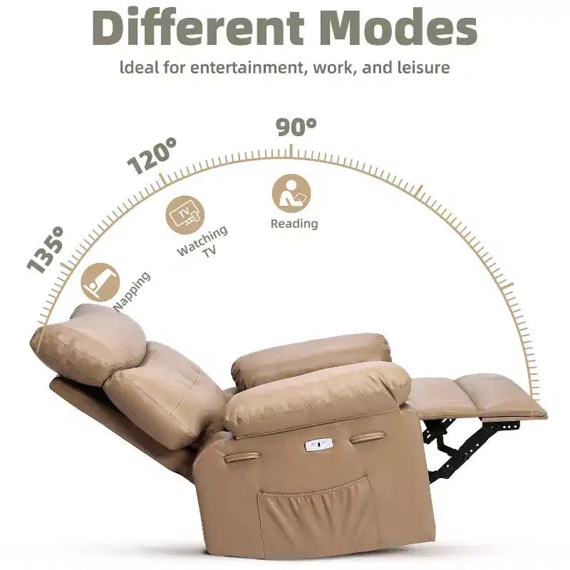 Poltrona reclinabile in pelle PU, girevole a 360°, monoposto – Marrone / Nero / Beige / Grigio / Cachi