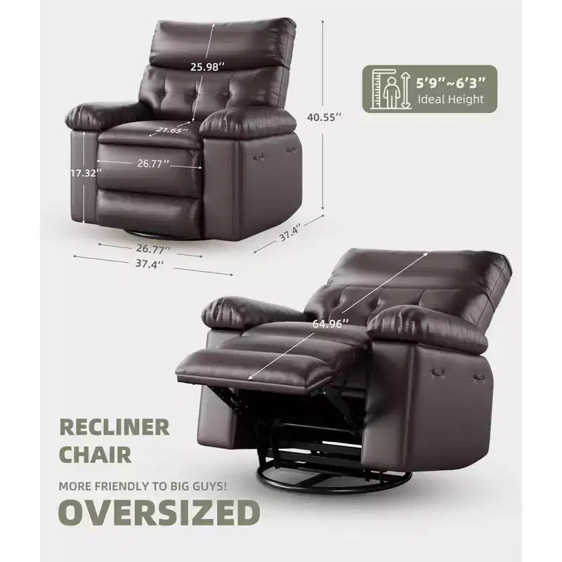 Poltrona reclinabile in pelle PU, girevole a 360°, monoposto – Marrone / Nero / Beige / Grigio / Cachi