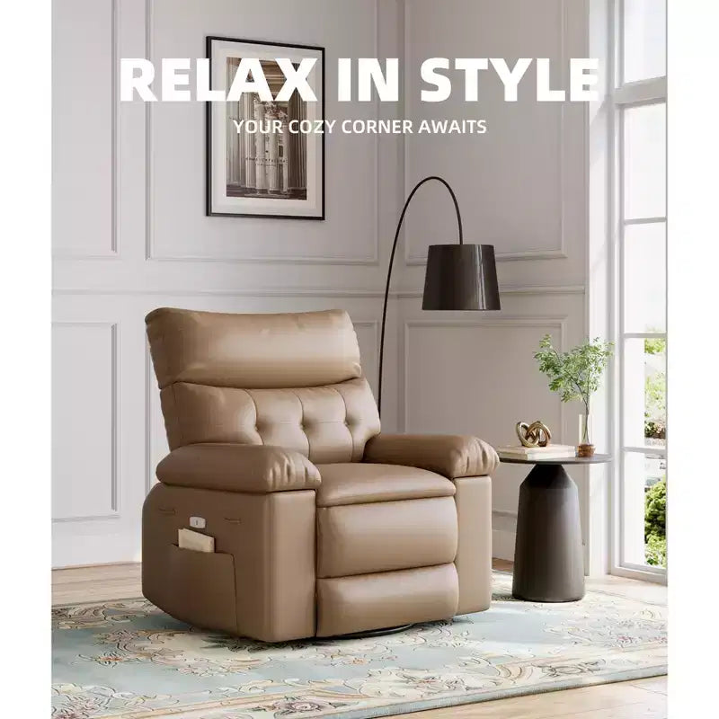 Poltrona reclinabile in pelle PU, girevole a 360°, monoposto – Marrone / Nero / Beige / Grigio / Cachi