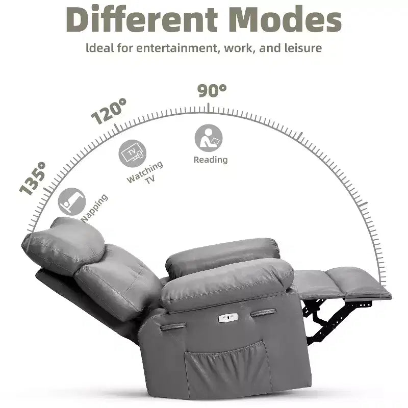 Poltrona reclinabile in pelle PU, girevole a 360°, monoposto – Marrone / Nero / Beige / Grigio / Cachi