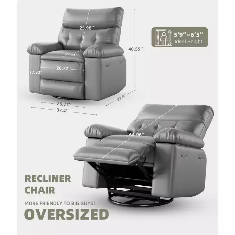 Poltrona reclinabile in pelle PU, girevole a 360°, monoposto – Marrone / Nero / Beige / Grigio / Cachi