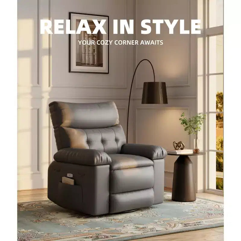 Poltrona reclinabile in pelle PU, girevole a 360°, monoposto – Marrone / Nero / Beige / Grigio / Cachi