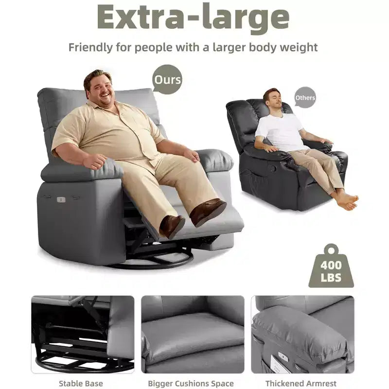 Poltrona reclinabile in pelle PU, girevole a 360°, monoposto – Marrone / Nero / Beige / Grigio / Cachi