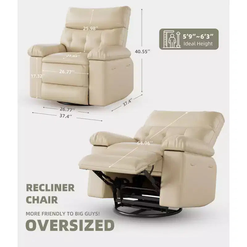 Poltrona reclinabile in pelle PU, girevole a 360°, monoposto – Marrone / Nero / Beige / Grigio / Cachi