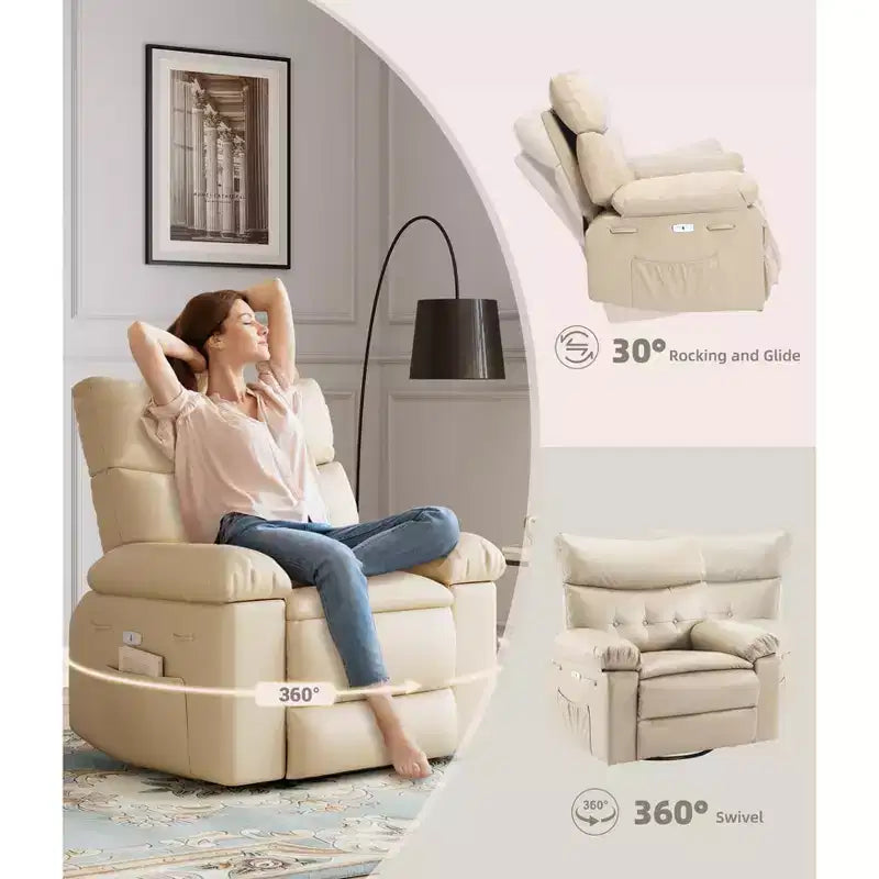 Poltrona reclinabile in pelle PU, girevole a 360°, monoposto – Marrone / Nero / Beige / Grigio / Cachi