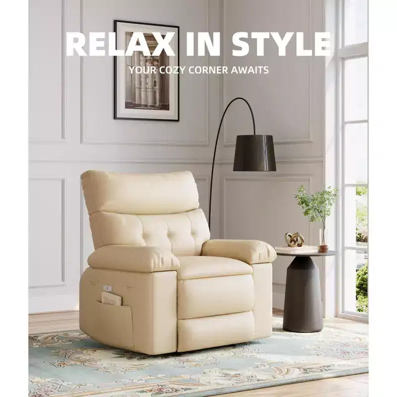 Poltrona reclinabile in pelle PU, girevole a 360°, monoposto – Marrone / Nero / Beige / Grigio / Cachi