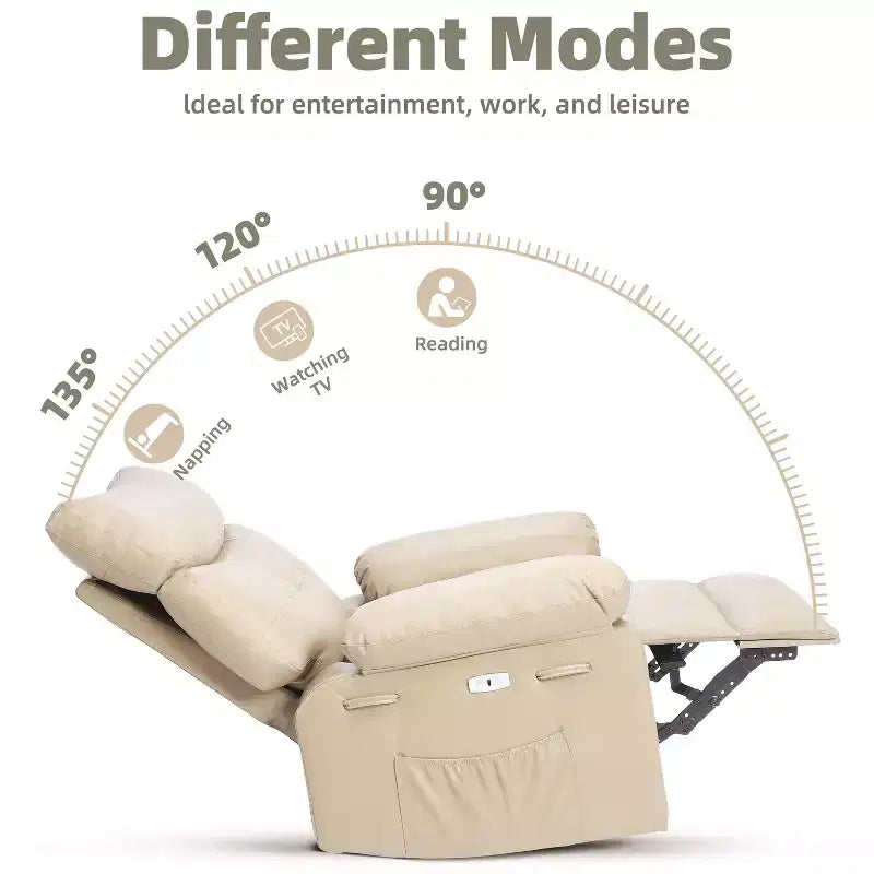 Poltrona reclinabile in pelle PU, girevole a 360°, monoposto – Marrone / Nero / Beige / Grigio / Cachi