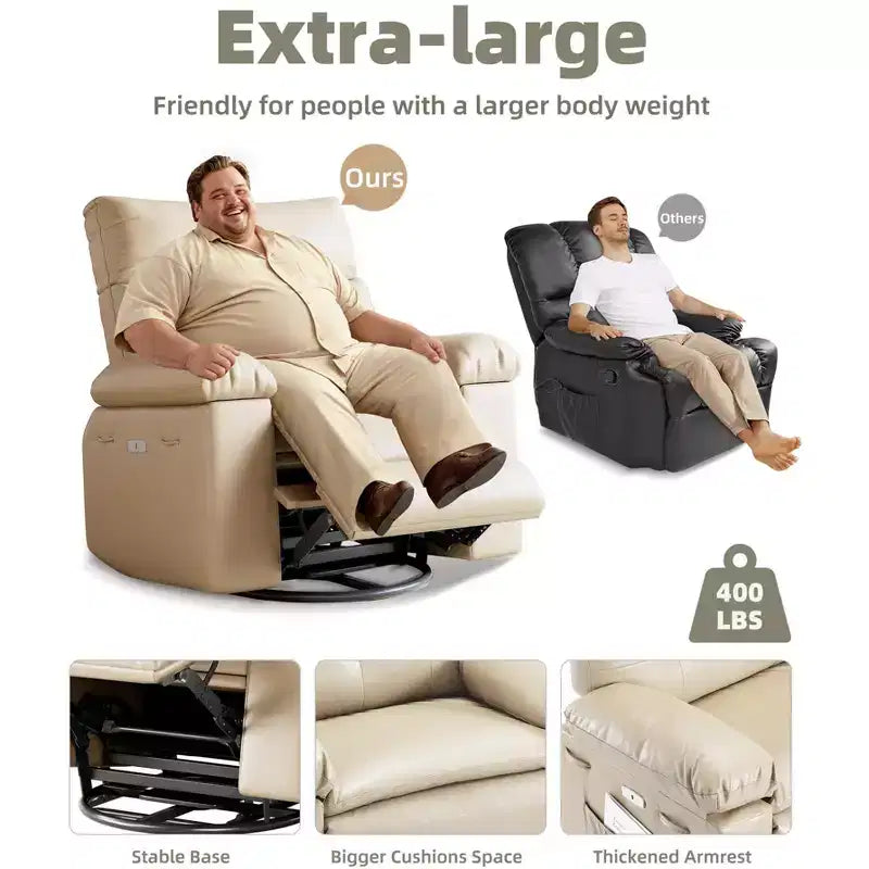 Poltrona reclinabile in pelle PU, girevole a 360°, monoposto – Marrone / Nero / Beige / Grigio / Cachi
