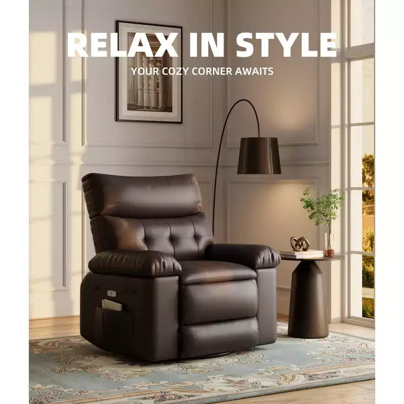 Poltrona reclinabile in pelle PU, girevole a 360°, monoposto – Marrone / Nero / Beige / Grigio / Cachi