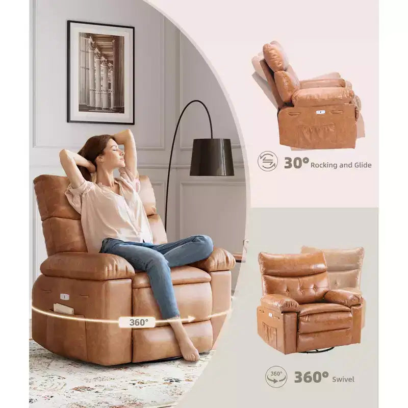 Poltrona reclinabile in pelle PU, girevole a 360°, monoposto – Marrone / Nero / Beige / Grigio / Cachi