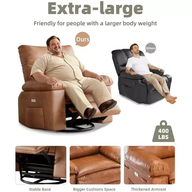 Poltrona reclinabile in pelle PU, girevole a 360°, monoposto – Marrone / Nero / Beige / Grigio / Cachi