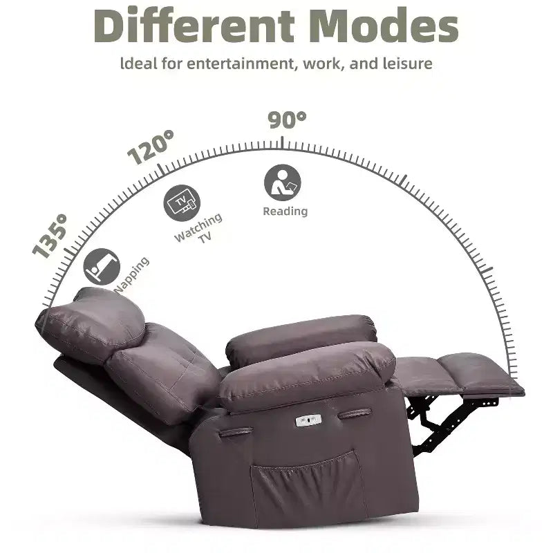 Poltrona reclinabile in pelle PU, girevole a 360°, monoposto – Marrone / Nero / Beige / Grigio / Cachi