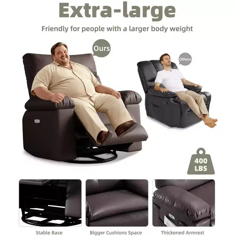 Poltrona reclinabile in pelle PU, girevole a 360°, monoposto – Marrone / Nero / Beige / Grigio / Cachi
