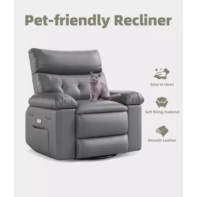 Poltrona reclinabile in pelle PU, girevole a 360°, monoposto – Marrone / Nero / Beige / Grigio / Cachi
