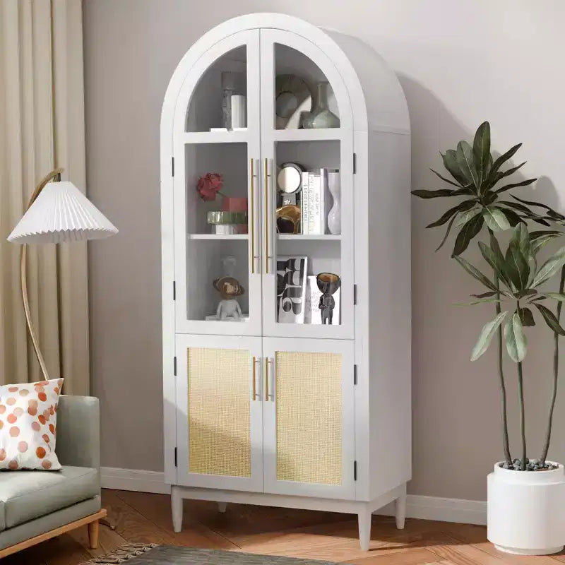 Mobile Contenitore ad Arco con Anta a Vetro Bianco da 180 cm, Montaggio a 1 Persona
