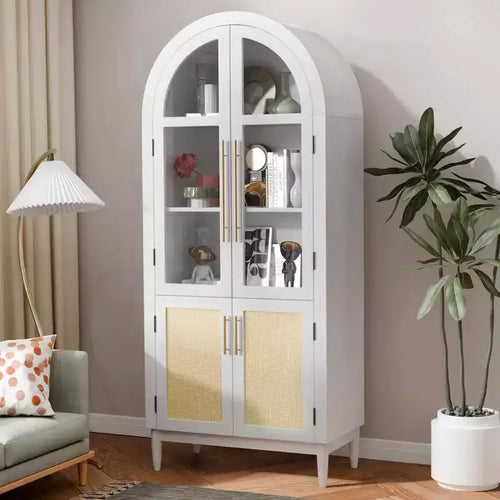 Mobile Contenitore ad Arco con Anta a Vetro Bianco da 180 cm, Montaggio a 1 Persona