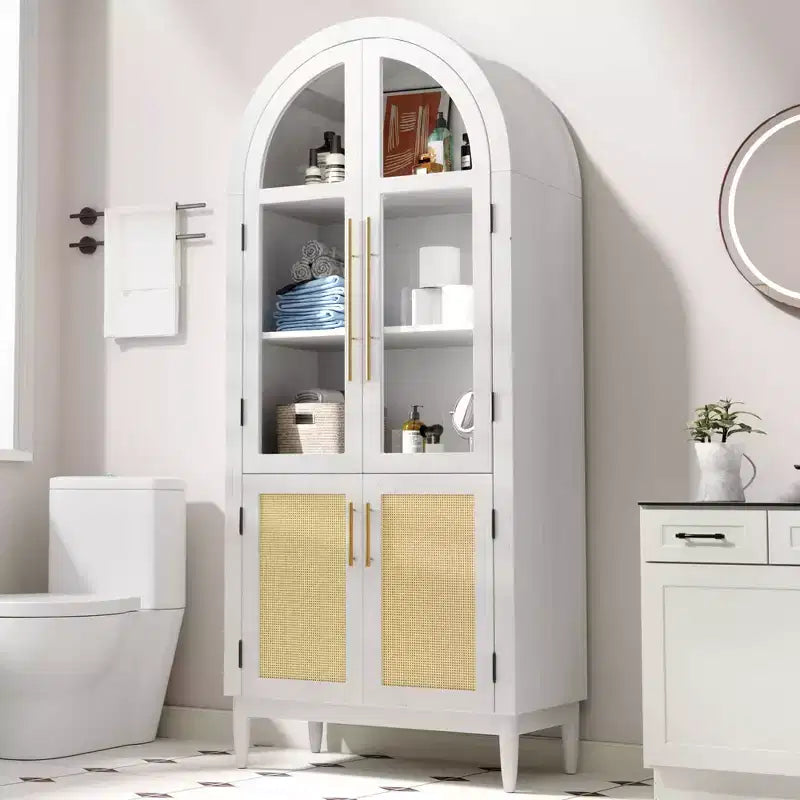 Mobile Contenitore ad Arco con Anta a Vetro Bianco da 180 cm, Montaggio a 1 Persona