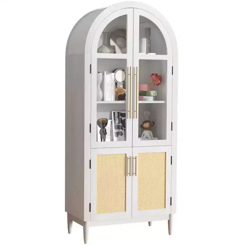 Mobile Contenitore ad Arco con Anta a Vetro Bianco da 180 cm, Montaggio a 1 Persona