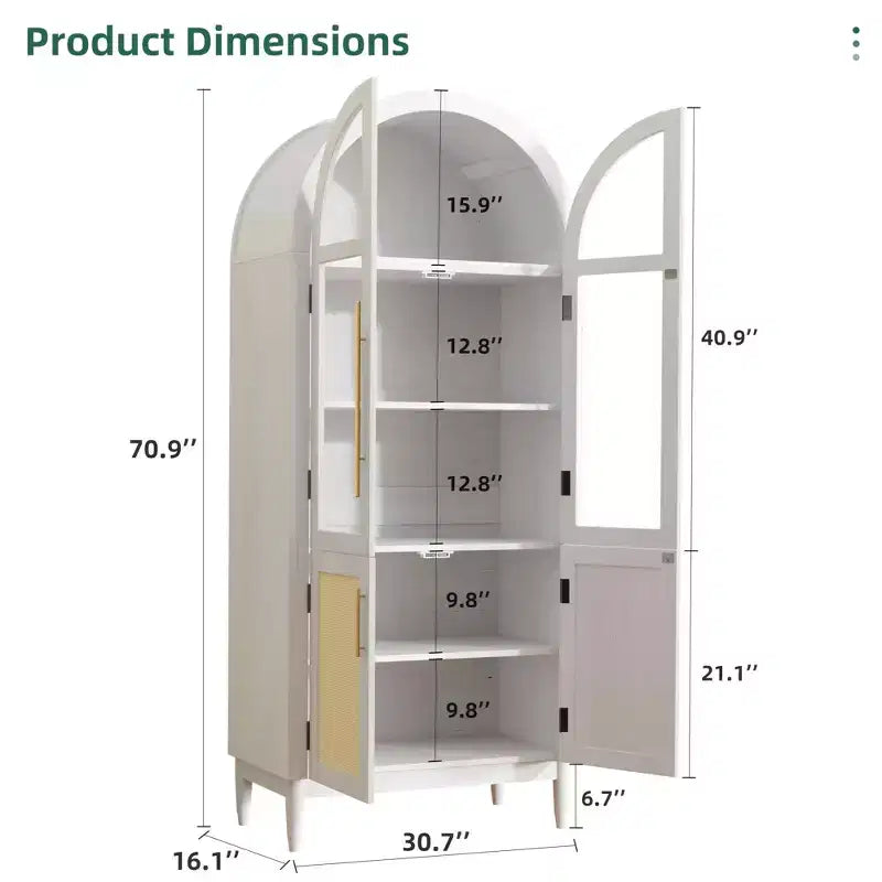 Mobile Contenitore ad Arco con Anta a Vetro Bianco da 180 cm, Montaggio a 1 Persona