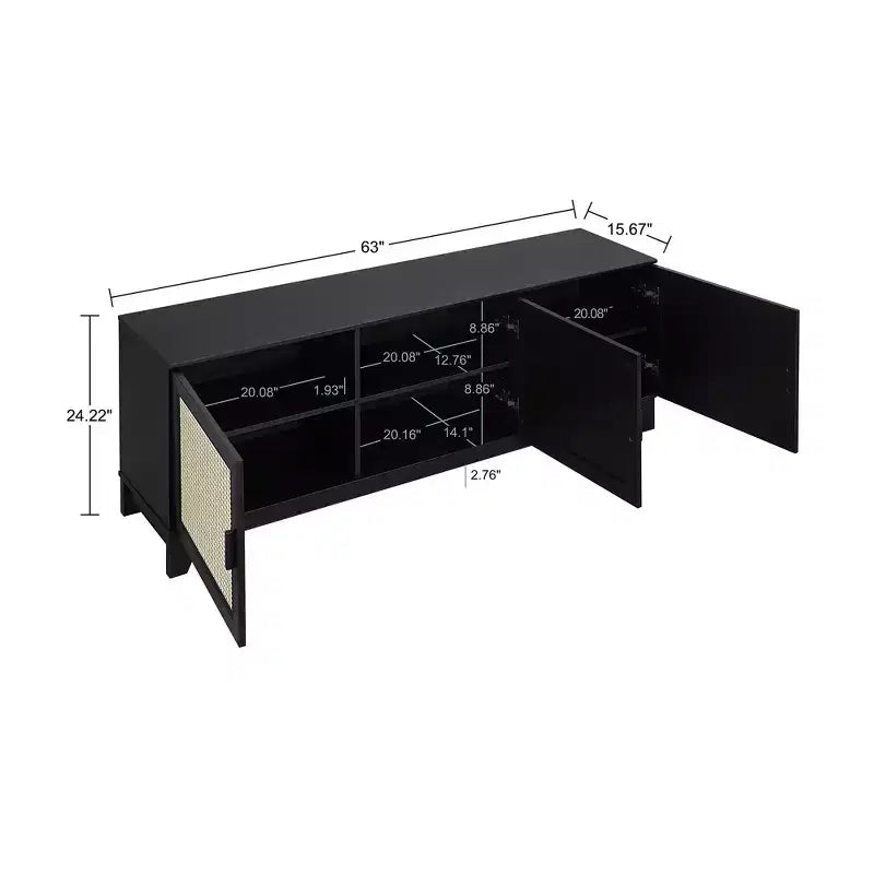 Mobile TV in Canna Naturale e MDF, 3 ante, adatto fino a 55", Montaggio per 1 persona