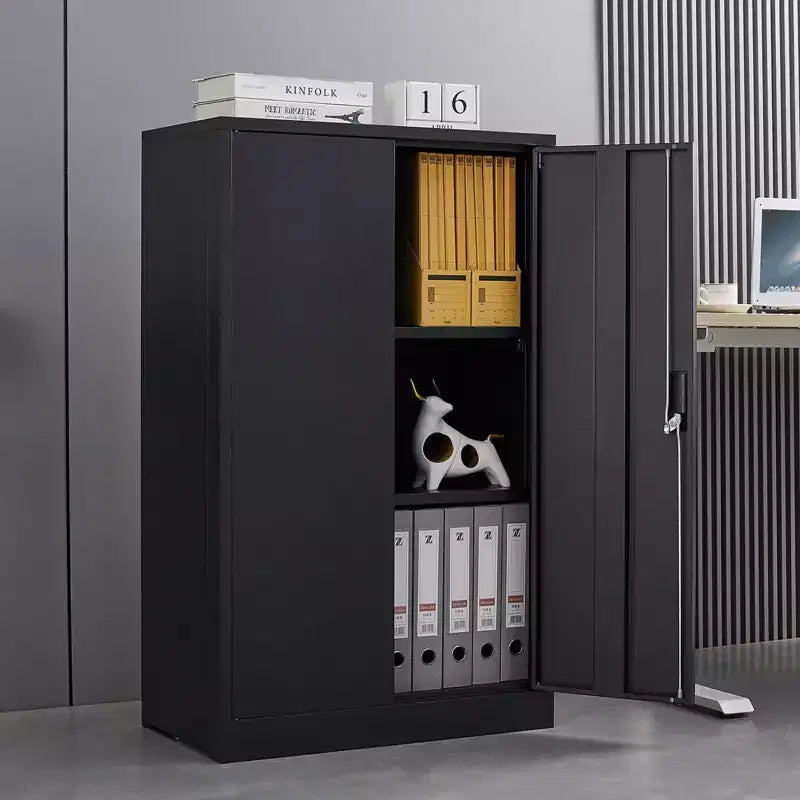 Metal Locking Doors 2 Adjustable Shelf Lockable Folding Filing Storage Cabinet for Home Office School Garage White