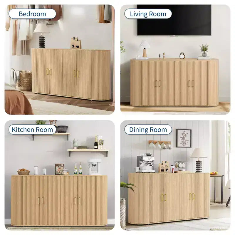 Credenza marrone con scanalature in legno, mobile contenitore a 4 ante per 1 spazio