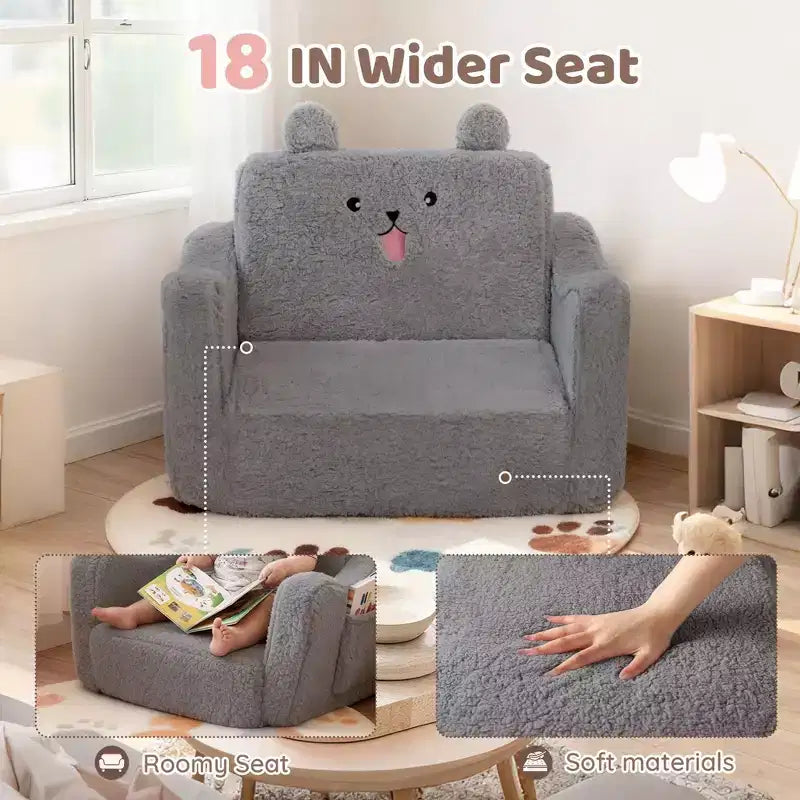 Poltrona divano pieghevole 2 in 1 per bambini, grigio/rosa