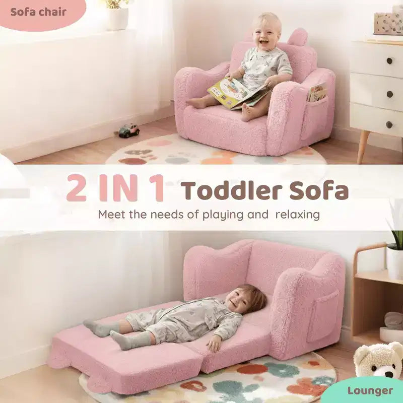 Poltrona divano pieghevole 2 in 1 per bambini, grigio/rosa
