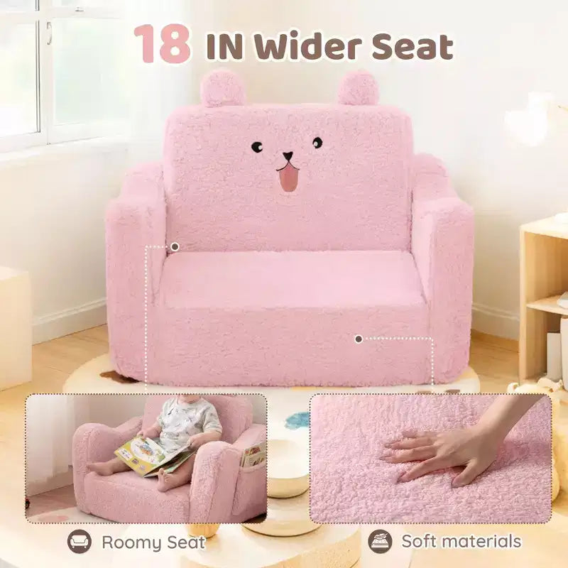 Poltrona divano pieghevole 2 in 1 per bambini, grigio/rosa